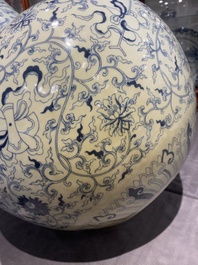 A large Chinese blue and white bottle vase, Qianlong mark, 19/20th C.