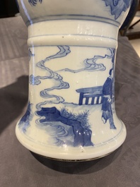 A Chinese blue and white 'gu' vase with figurative design, probably Kangxi