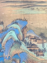 Ecole chinoise: 'Paysage montagneux', encre et couleurs sur soie, Qing