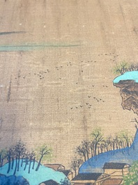 Ecole chinoise: 'Paysage montagneux', encre et couleurs sur soie, Qing