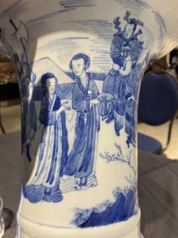 A Chinese blue and white 'gu' vase with figurative design, probably Kangxi