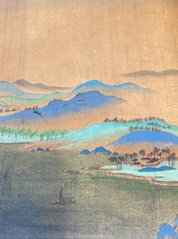 Ecole chinoise: 'Paysage montagneux', encre et couleurs sur soie, Qing