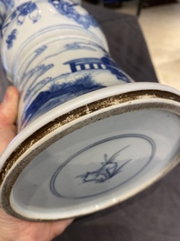 A Chinese blue and white 'gu' vase with figurative design, probably Kangxi