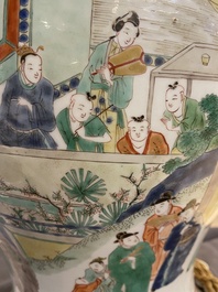 Un vase en porcelaine de Chine famille verte mont&eacute; en lampe, Kangxi