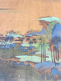 Ecole chinoise: 'Paysage montagneux', encre et couleurs sur soie, Qing