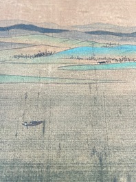 Ecole chinoise: 'Paysage montagneux', encre et couleurs sur soie, Qing