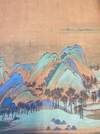 Ecole chinoise: 'Paysage montagneux', encre et couleurs sur soie, Qing