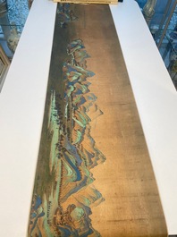 Ecole chinoise: 'Paysage montagneux', encre et couleurs sur soie, Qing