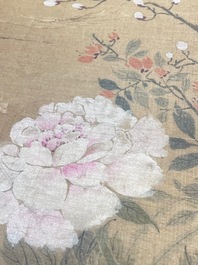 Chinese school: 'Two antiquities', ink and colours on silk, Qianlong seal mark, 19th C.
