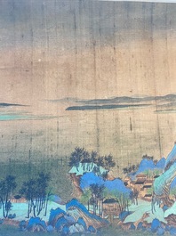 Ecole chinoise: 'Paysage montagneux', encre et couleurs sur soie, Qing