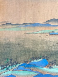 Ecole chinoise: 'Paysage montagneux', encre et couleurs sur soie, Qing
