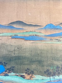 Ecole chinoise: 'Paysage montagneux', encre et couleurs sur soie, Qing