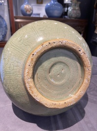 A Chinese Longquan celadon 'yuhuchunping' vase with floral design, Ming