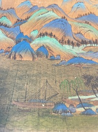 Ecole chinoise: 'Paysage montagneux', encre et couleurs sur soie, Qing