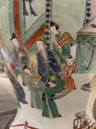 Un vase en porcelaine de Chine famille verte mont&eacute; en lampe, Kangxi
