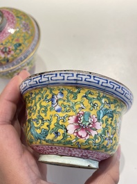 A pair of Chinese Canton enamel bowls and covers, Qianlong