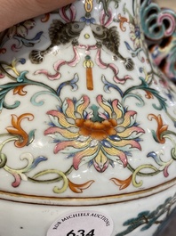 A Chinese famille rose 'hu' vase with fine landscapes, Qianlong mark, 19/20th C.