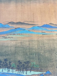 Ecole chinoise: 'Paysage montagneux', encre et couleurs sur soie, Qing