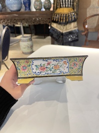 A rectangular Chinese yellow-ground Canton enamel jardini&egrave;re, Yongzheng