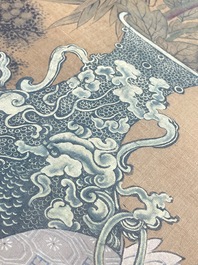 Chinese school: 'Two antiquities', ink and colours on silk, Qianlong seal mark, 19th C.