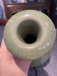 A Chinese Longquan celadon 'yuhuchunping' vase with floral design, Ming