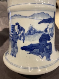 A Chinese blue and white 'gu' vase with figurative design, probably Kangxi