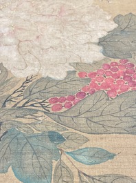 Chinese school: 'Two antiquities', ink and colours on silk, Qianlong seal mark, 19th C.