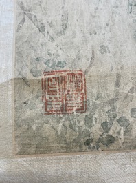 Yu Li 李钰( 1862-1922): Three scrolls with rocks and flowers, ink and colours on silk, dated 1906