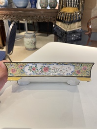 A rectangular Chinese yellow-ground Canton enamel jardini&egrave;re, Yongzheng