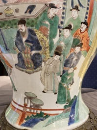 Un vase en porcelaine de Chine famille verte mont&eacute; en lampe, Kangxi