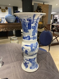 A Chinese blue and white 'gu' vase with figurative design, probably Kangxi