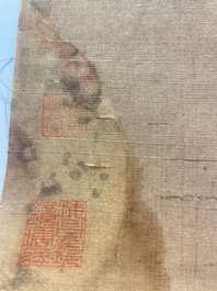 Chinese school: 'Two antiquities', ink and colours on silk, Qianlong seal mark, 19th C.