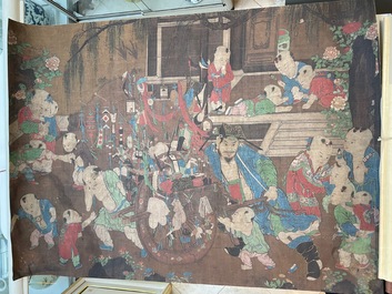Chinese school, after Su Hanchen (1094-1172): 'The knickknack peddler', ink and colours on silk, 18th C.