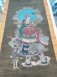 Ecole chinoise: 'Samanthabadra sur l'&eacute;l&eacute;phant &agrave; six d&eacute;fenses', encre et couleurs sur soie, 17/18&egrave;me