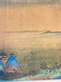 Ecole chinoise: 'Paysage montagneux', encre et couleurs sur soie, Qing