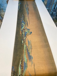 Ecole chinoise: 'Paysage montagneux', encre et couleurs sur soie, Qing