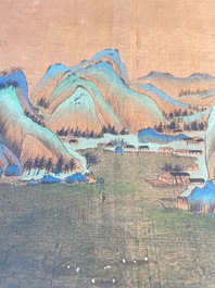 Ecole chinoise: 'Paysage montagneux', encre et couleurs sur soie, Qing