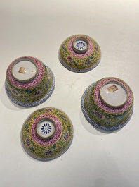 A pair of Chinese Canton enamel bowls and covers, Qianlong