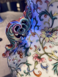 A Chinese famille rose 'hu' vase with fine landscapes, Qianlong mark, 19/20th C.