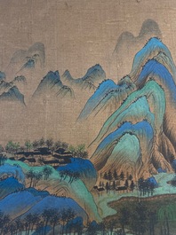 Ecole chinoise: 'Paysage montagneux', encre et couleurs sur soie, Qing