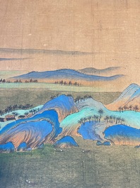 Ecole chinoise: 'Paysage montagneux', encre et couleurs sur soie, Qing