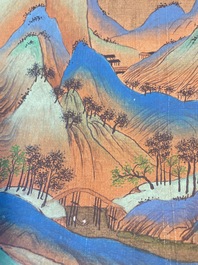 Ecole chinoise: 'Paysage montagneux', encre et couleurs sur soie, Qing