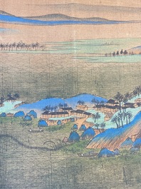 Ecole chinoise: 'Paysage montagneux', encre et couleurs sur soie, Qing