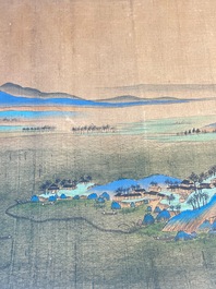 Ecole chinoise: 'Paysage montagneux', encre et couleurs sur soie, Qing