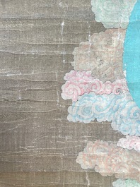 Ecole chinoise: 'Samanthabadra sur l'&eacute;l&eacute;phant &agrave; six d&eacute;fenses', encre et couleurs sur soie, 17/18&egrave;me
