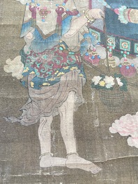 Ecole chinoise: 'Samanthabadra sur l'&eacute;l&eacute;phant &agrave; six d&eacute;fenses', encre et couleurs sur soie, 17/18&egrave;me