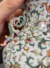 A Chinese famille rose 'hu' vase with fine landscapes, Qianlong mark, 19/20th C.