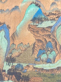 Ecole chinoise: 'Paysage montagneux', encre et couleurs sur soie, Qing