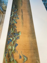 Ecole chinoise: 'Paysage montagneux', encre et couleurs sur soie, Qing