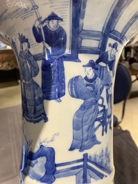 A Chinese blue and white 'gu' vase with figurative design, probably Kangxi